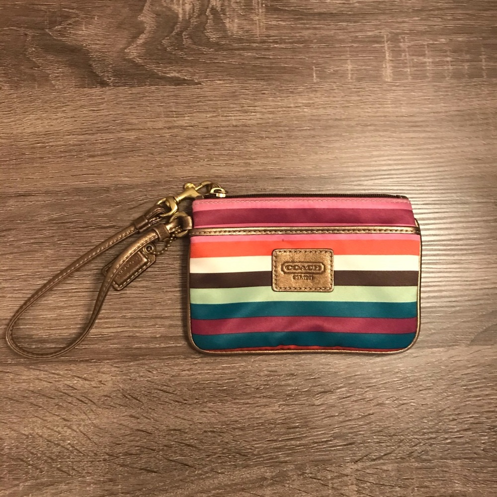 Striped Coach Wristlet